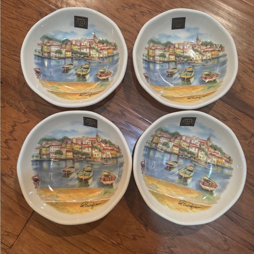 EFFETTI  ITALIAN CERAMIC “PORTIFINO“ PASTA BOWLS SET OF 4 NEW